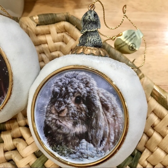 Vintage VIVI CRANDALL SNOWBALL BUNNIES Christmas ornaments set of three rabbits - Picture 9 of 10